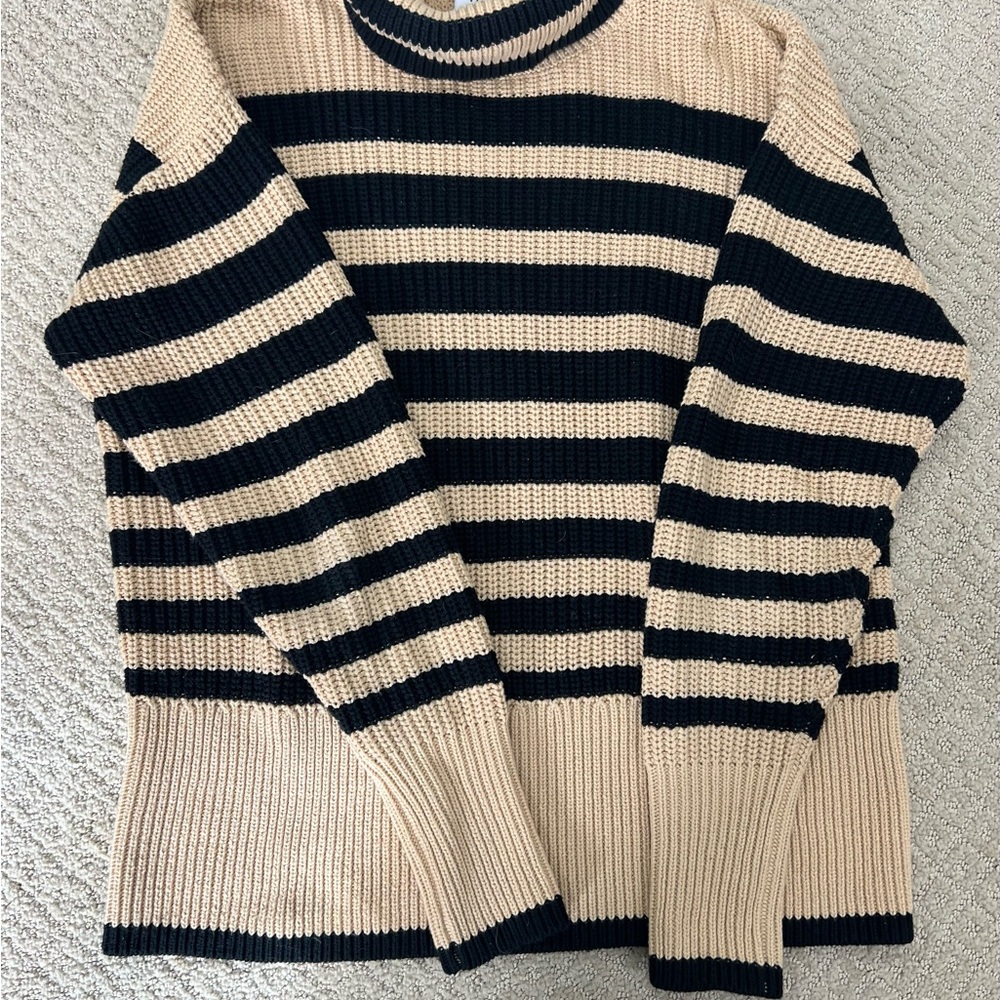 CAbi Black and Tan Striped Turtleneck Sweater